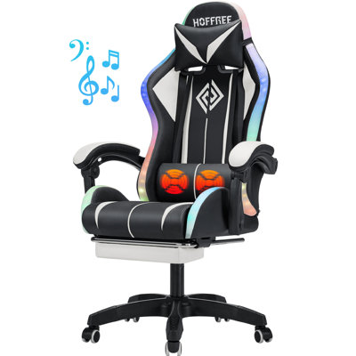 Hoffree LED Ergonomic Gaming Chair with Bluetooth Speakers and Vibration Lumbar Pillow