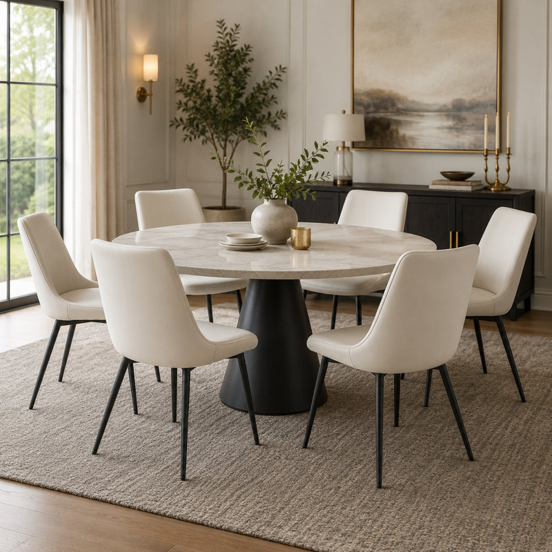 Upholstered Dining Chair with Carbon Steel Legs (Set of 6), 6, White