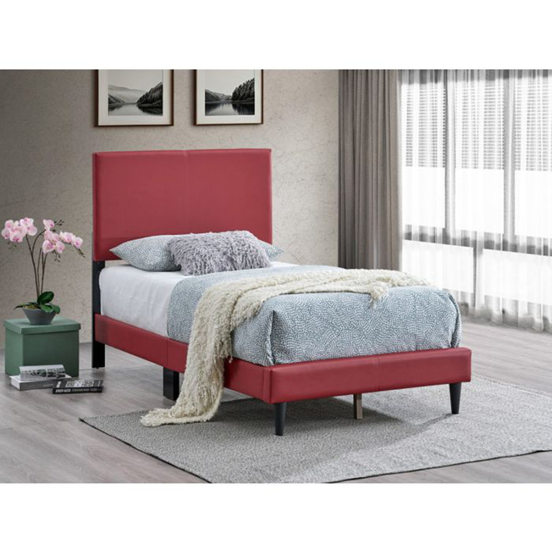 Modern Platform Bed Frame, Red, Twin