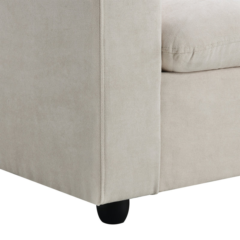Versatile Polyester Sectional Sofa With Convertible Ottoman For All Spaces, Beige Polyester