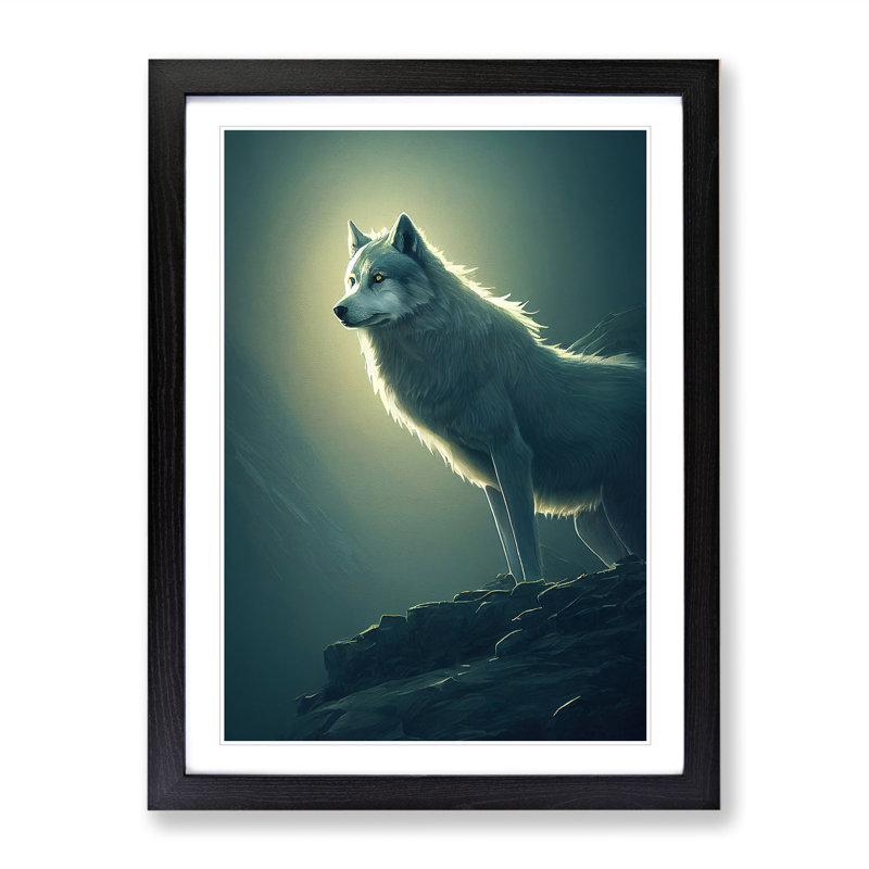 XV1022-5287X Wolf Upon The Rock - Single Picture Frame Print, Black, 64cm H x 46cm W