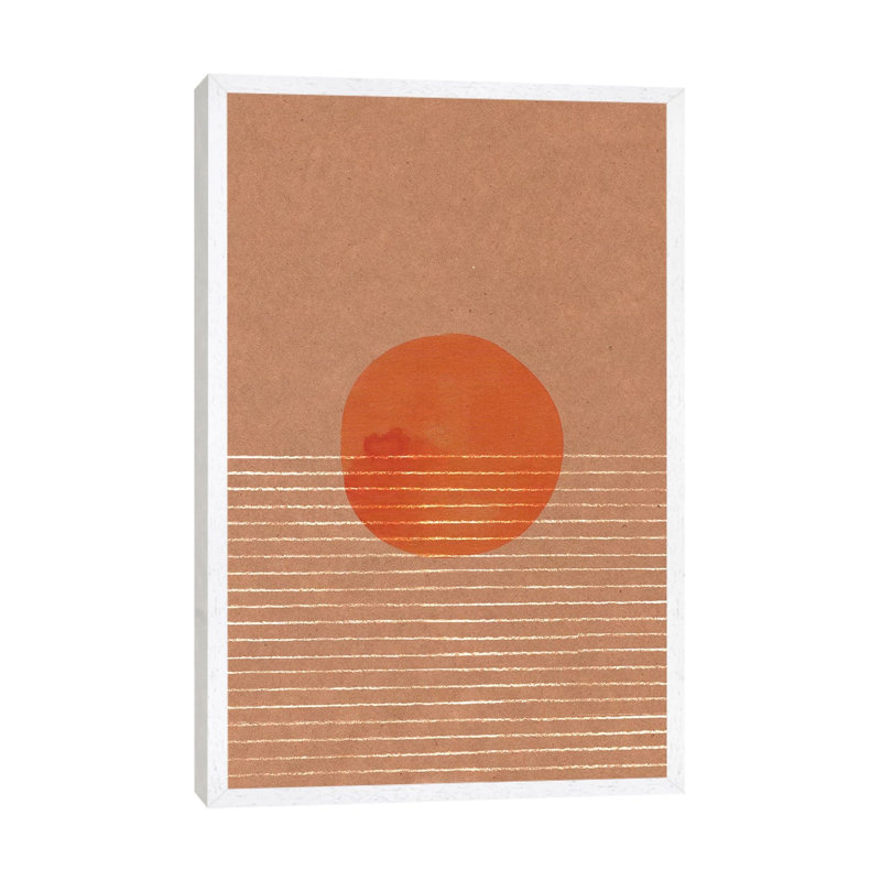 Orange Sun In The Sea by Whales Way - Painting on Canvas, 66.04 cm H x 45.72 cm W, White Framed