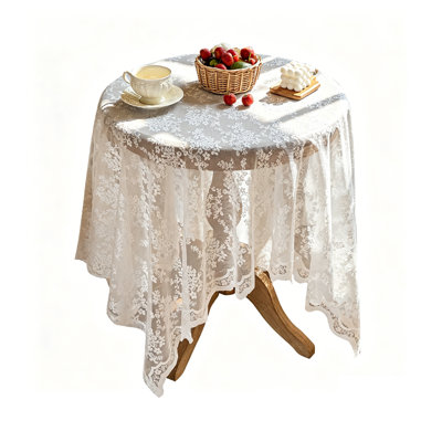 MEISIMENGSHA White Vintage Floral Lace Tablecloth, 2 Pieces Sheer Transparent Round Table Cover, Available in 6 Sizes for Farmhouse Home Decor & Party