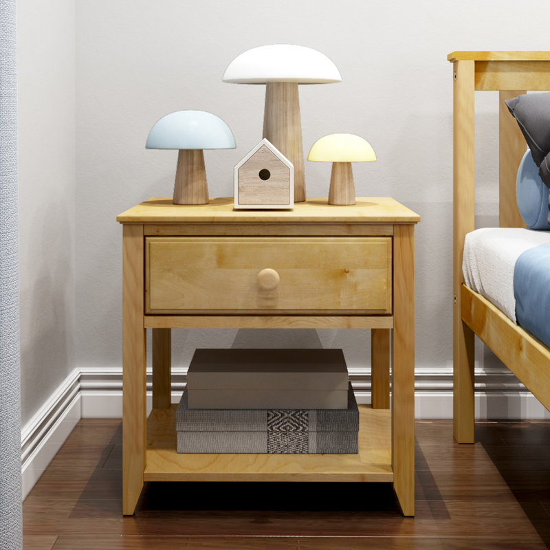 Lubin 1 Drawer Solid Wood Nightstand, Natural