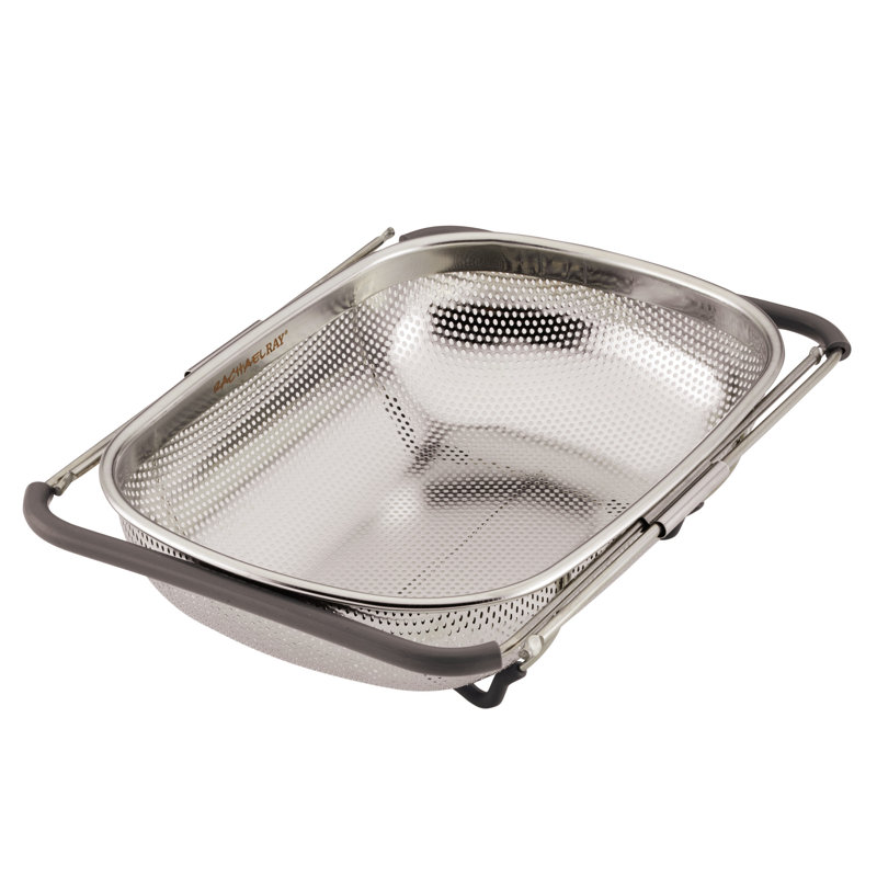 Stainless Steel Over-The-Sink Colander with Gray Handles