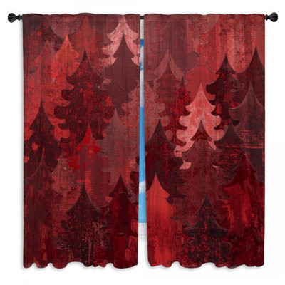 Rideaux de fenêtre rouges à motif d'arbres de Noël obscurcissant et obscurcissant - 2 panneaux