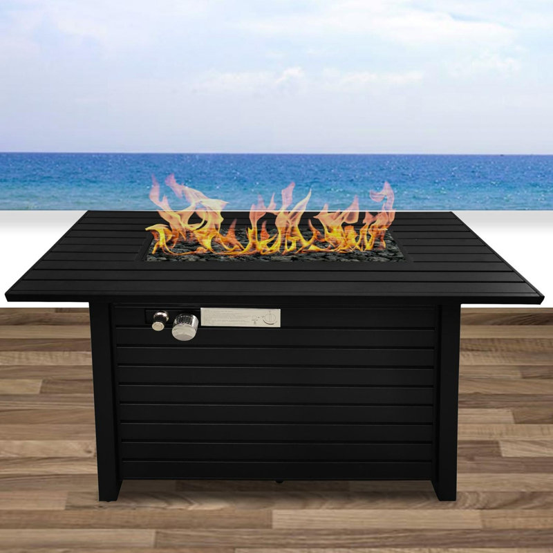 Steel Outdoor Fire Pit Table with Lid, Black