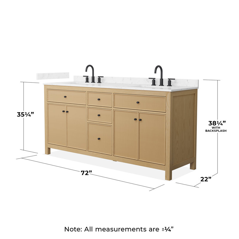 Ensemble de meuble-lavabo double autoportant 72 po avec plateau en marbre Pendry, Noir mat