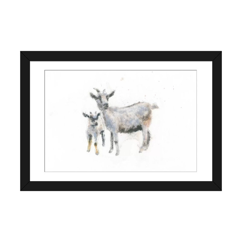 «Goat and Kid», impression sur toile tendue, Papier d'art encadré noir, Blanc, H 24 po x l 32 po x P 1 po