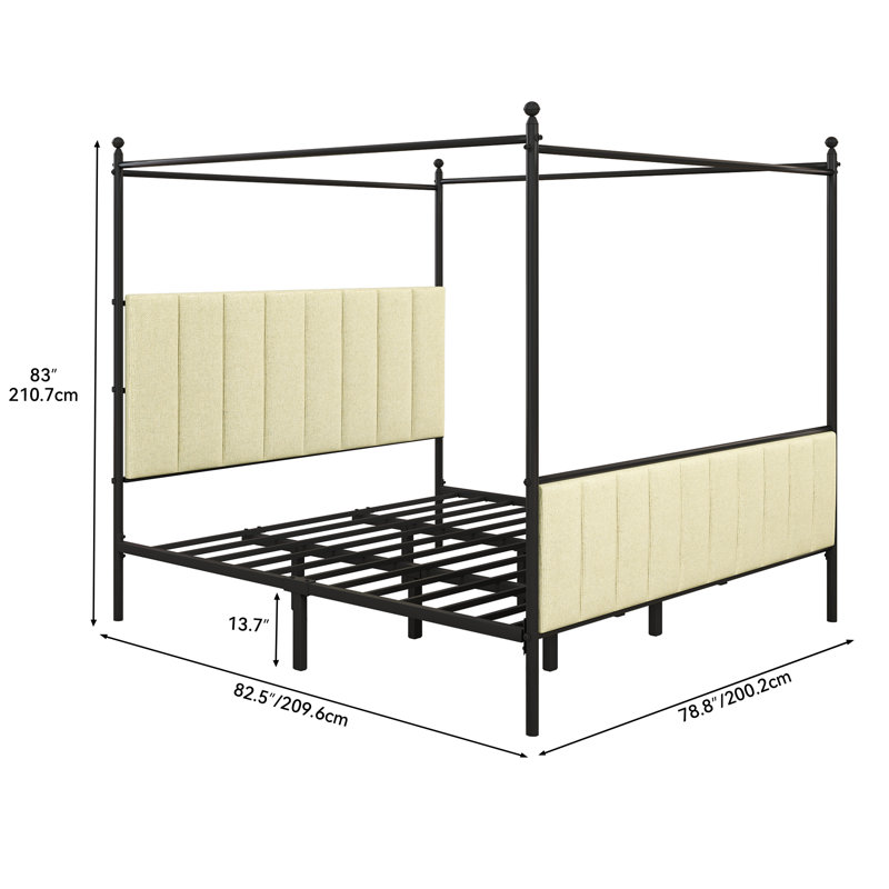 Upholstered Canopy Bed, Beige, King