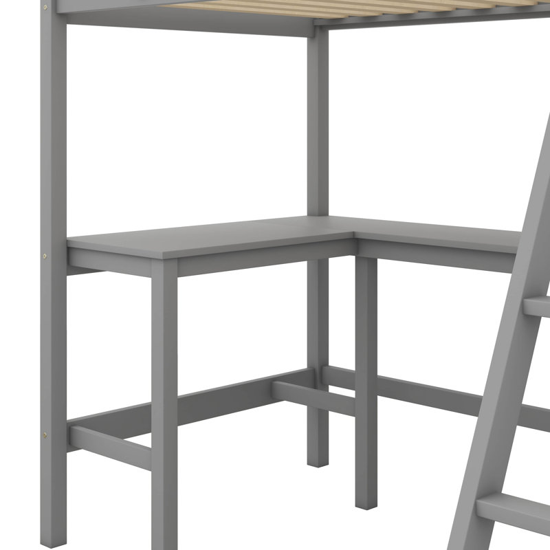 Twin-Sized Loft Bed With Integrated Shelves & Study Area, Including Workstation, Gray