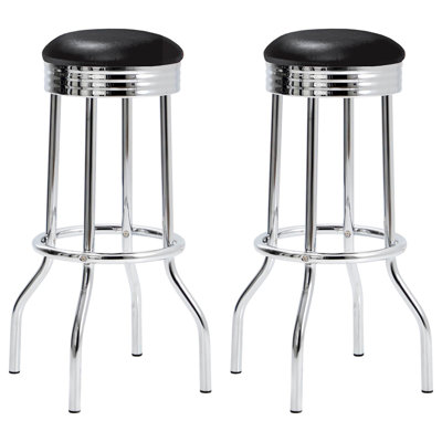 De 2 tabourets - Ambiance rétro, similicuir noir, tabouret de bar à rebord (2) de style moderne, rembourrage en mousse, siège