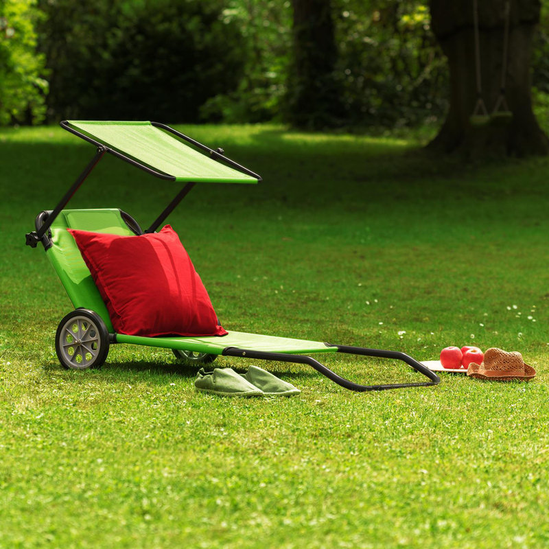 120cm Long Reclining Single Chaise with Cushions, Green, Black