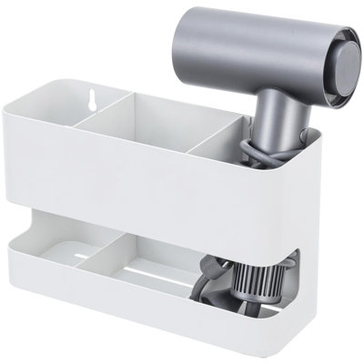 Modern Wall Mounted White Metal Hair Styling Tools And Accessories Heat Resistant Holder With 3 Slots, Salon Hot Tool Organizer Rack For Blow Dryer St -  Hokku Designs, 9056DF122564420FBAB96740567189DD