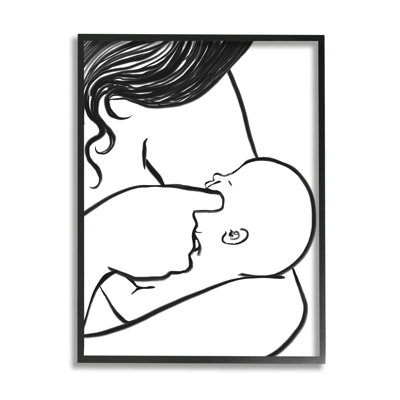 Mère et mère qui allaite un enfant en noir et blanc