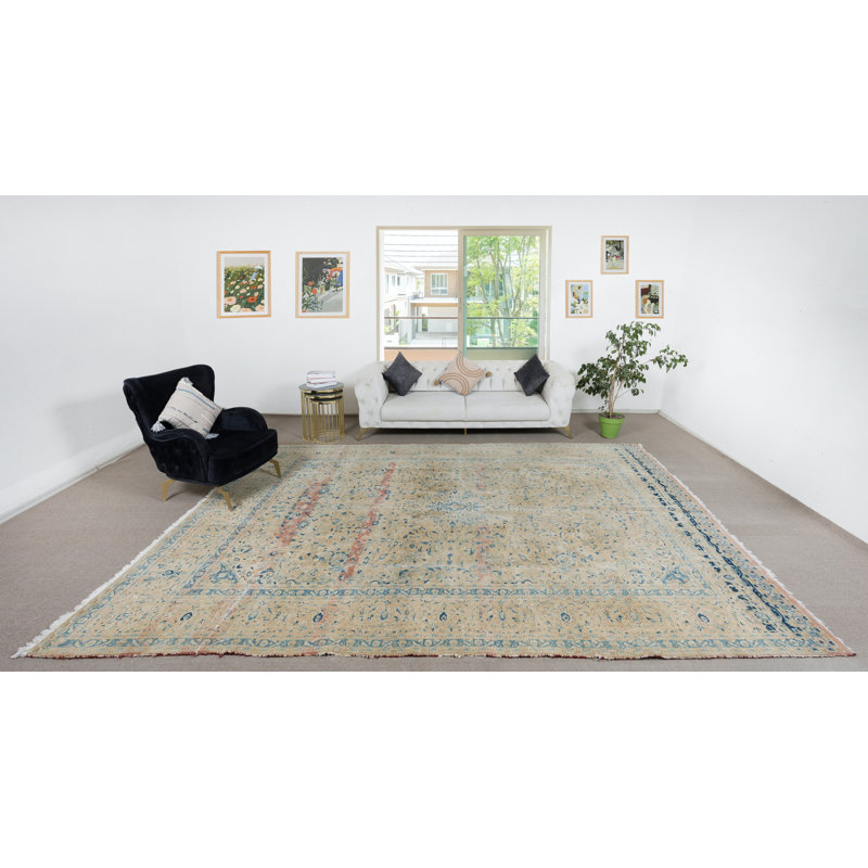 Tapis beige unique de grande taille, unique et fabriqué à la main