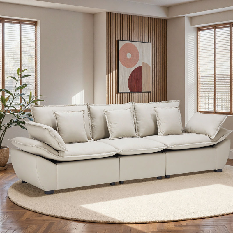 3 sièges rembourrés avec coussins 115 po, 3, Gris clair