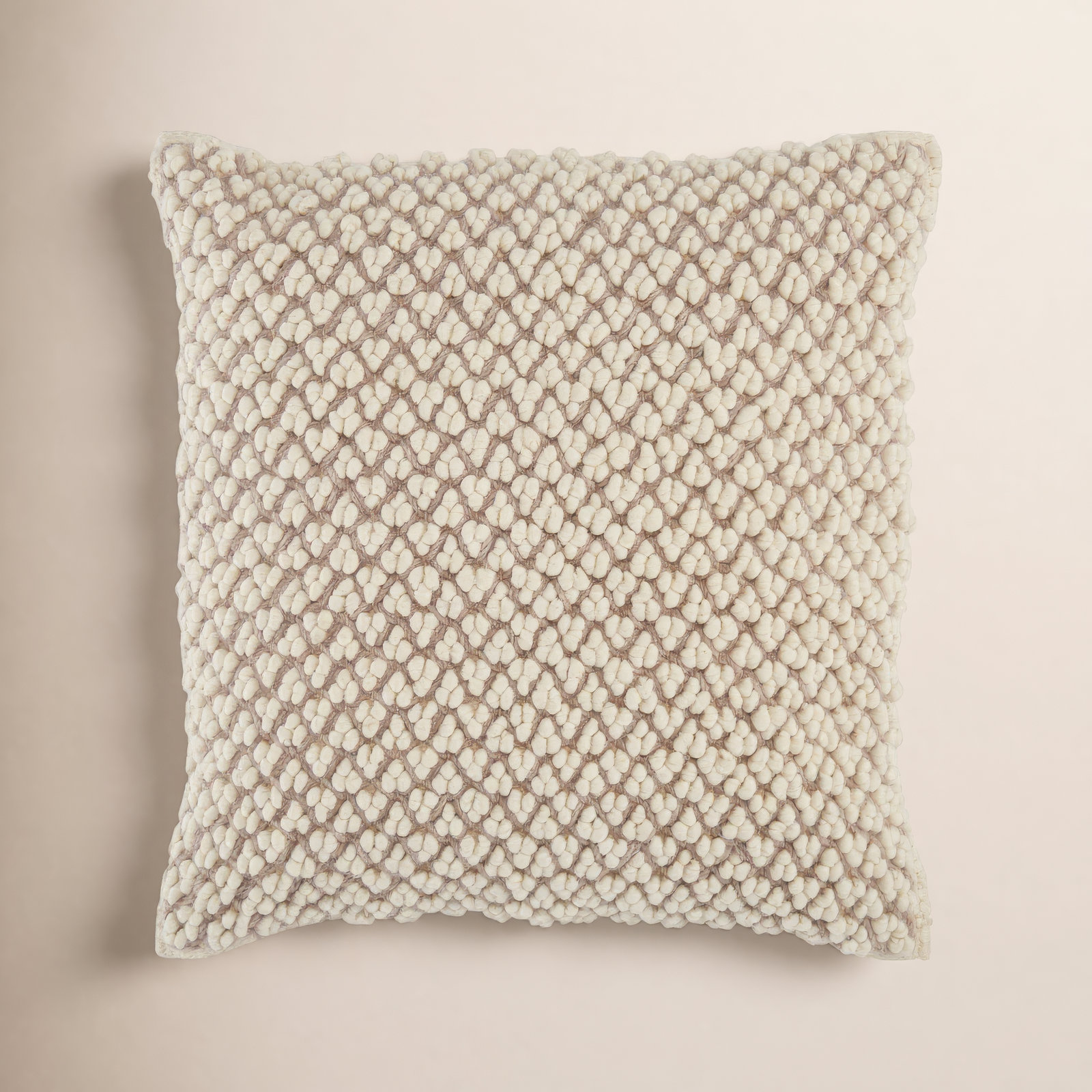 Toulon Embroidered Wool Throw Pillow, Light Taupe, Polyester