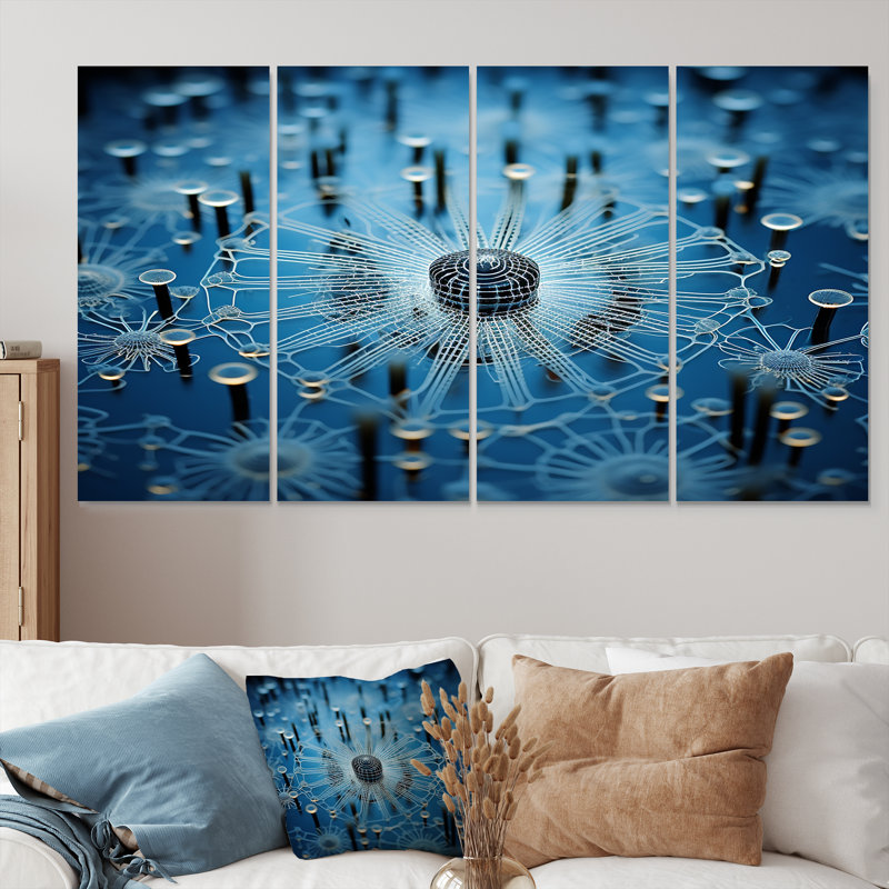 Macro Cel Life Blue - ensemble d'art mural abstrait 4 pièces, H 28 po x l 48 po
