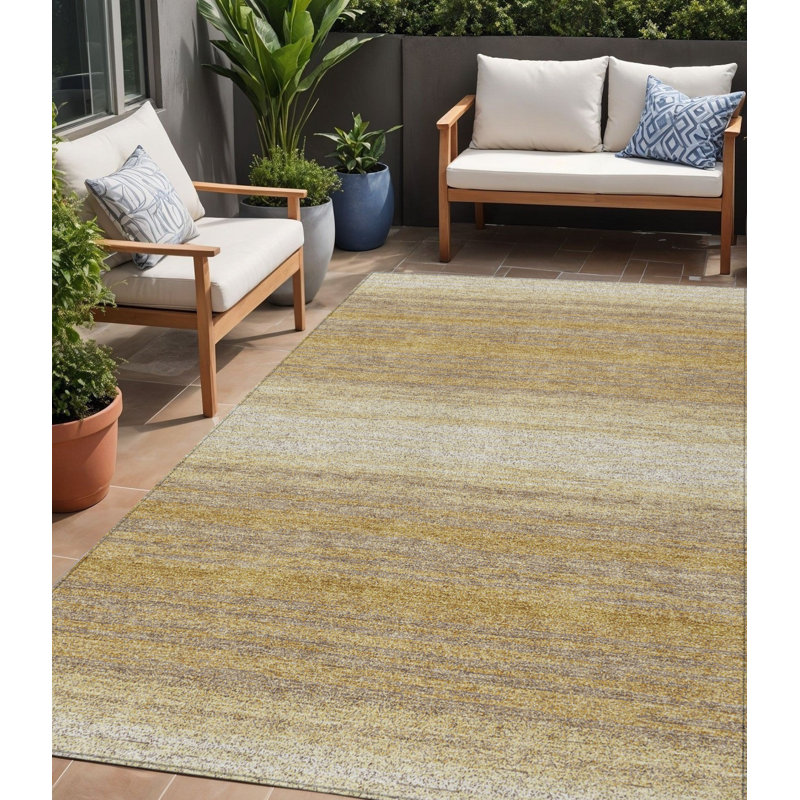 Tapis intérieur lavable rayé doré et beige 5 pi x 8 pi