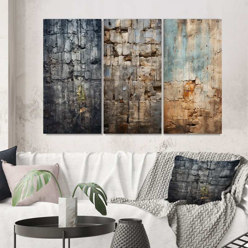 «Hebrew Western Wall Collage III - Judaism», art mural, ensemble de 3, Toile tendue, H 32 po x l 48 po