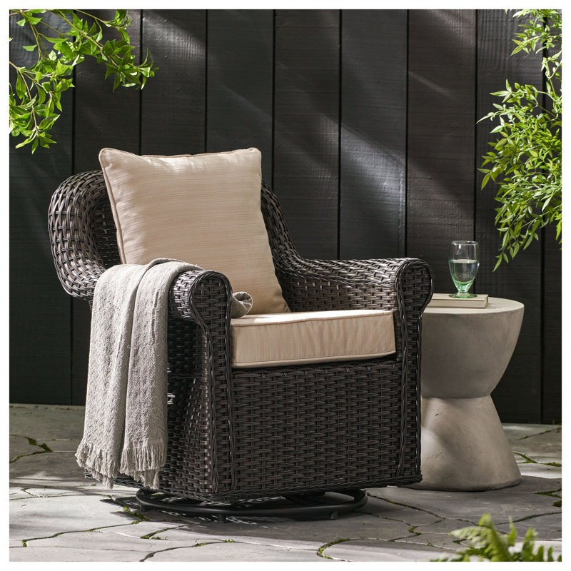 Chaise berçante pivotante d'extérieur en tissu brun et beige