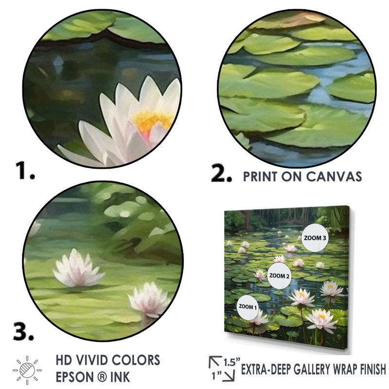 Magical Lotus Lily Pad Pond - Impression sur toile encadrée Lotus, 44" H x 44" W, Toile tendue