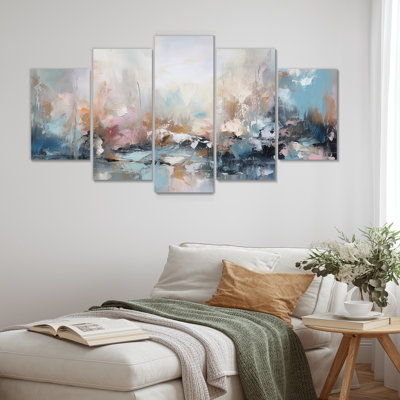 «Grey and Blue Vivid Waves Fuild II», peinture abstraite, art mural multi-panneaux