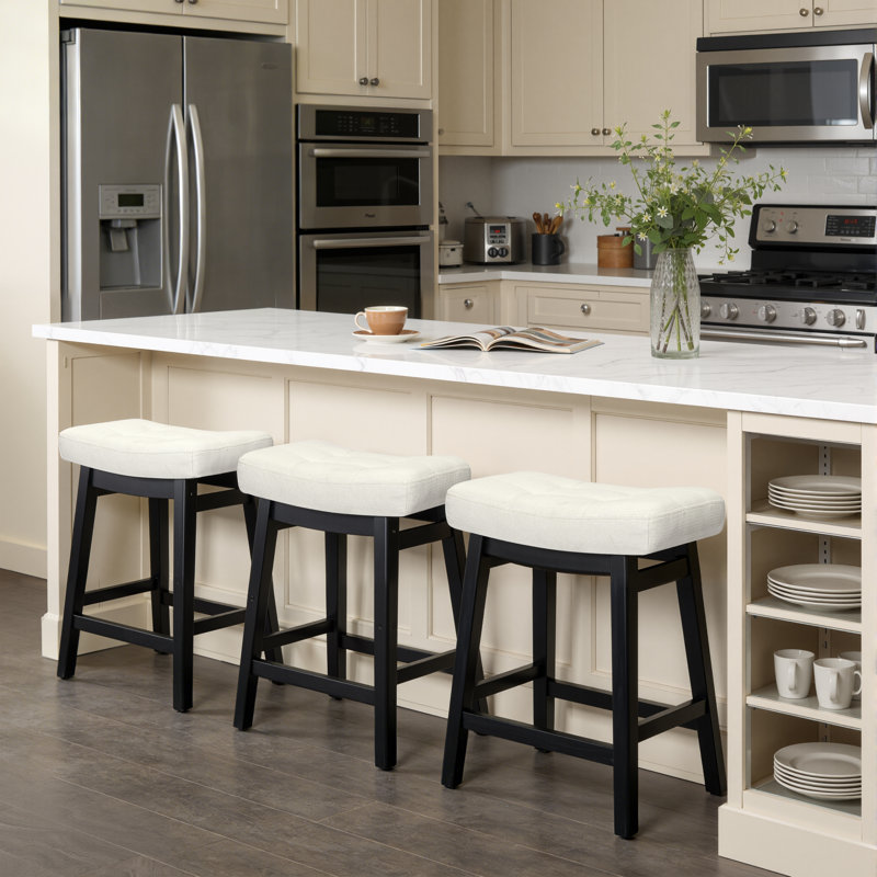 Tabourets de bar extra larges 19,7 po, Linen White Seat/ Black Frame