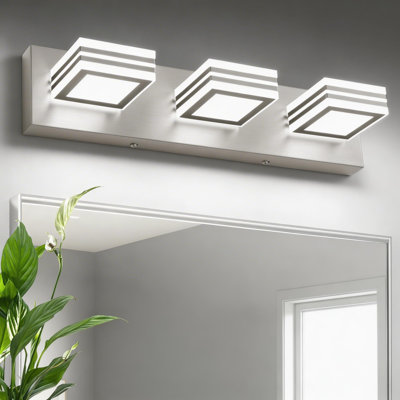 3-Light Brushed Nickel Dimmable LED Vanity Light, 19.69 in. Width, 5500K Cool White for Bathroom