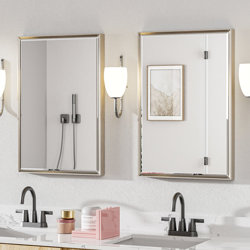 Miroir de salle de bain mural Lohoski, 36 po x 24 po, Nickel brossé