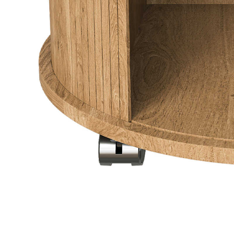 Table de chevet ronde avec porte coulissante pour station de charge et rangement à 2 niveaux, Oak