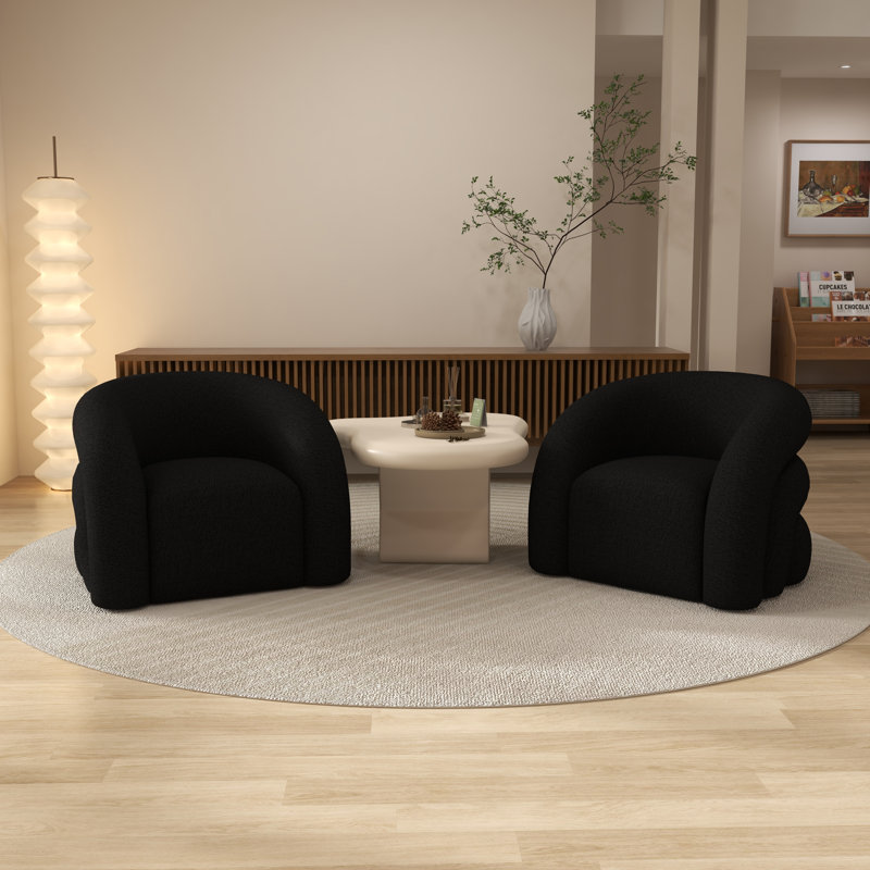 Fauteuil demi-tonneau rembourré et pivotant, Noir