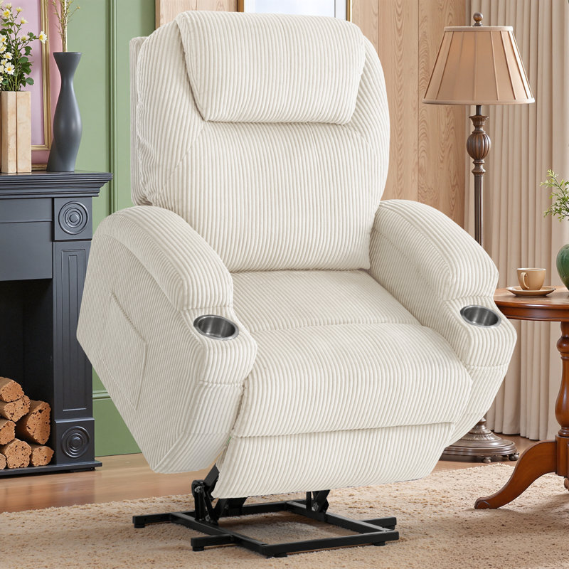 Fauteuil inclinable électrique en velours côtelé avec réglage de l'angle à distance, Beige