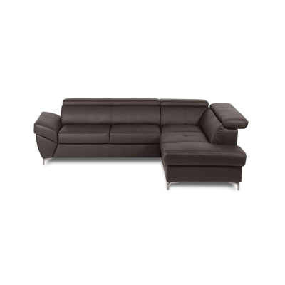 CAPRI Genuine Leather Corner Sofa with Pull-Out Bed and Storage and Adjustable Headrests