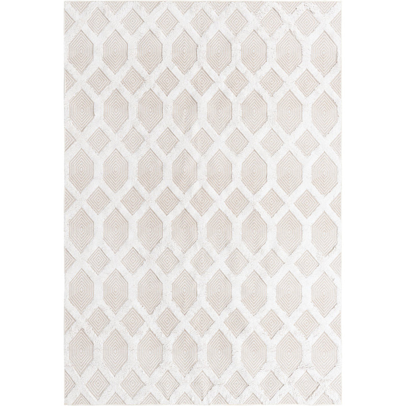 Tapis contemporain blanc cassé Jordalier, Rectangle 6 pi 4 po x 9 pi