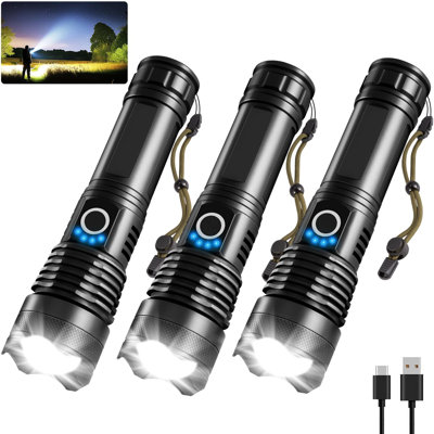 3Pack Rechargeable Flashlights High Lumens, 990000Lm Super Bright Flashlight, 5Modes LED Flashlight Rechargeable, Adjustable Tactical Flashlights High -  BEACHWATER POOL & SPA, LLC, B0D2KF6DZ5