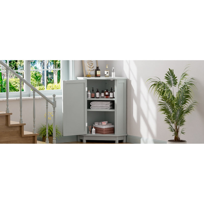 Contemporary Grey Bathroom Cabinet - Triangle Corner Adjustable Shelf For A Stylish Home Function