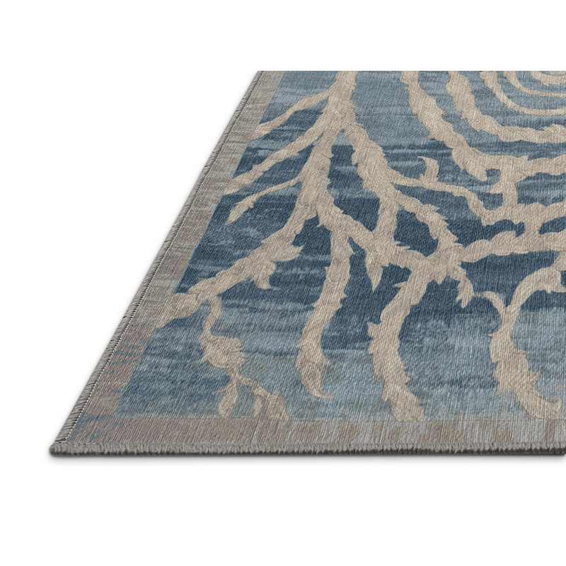 Machine Washable Gray Area Rug, Round 4'