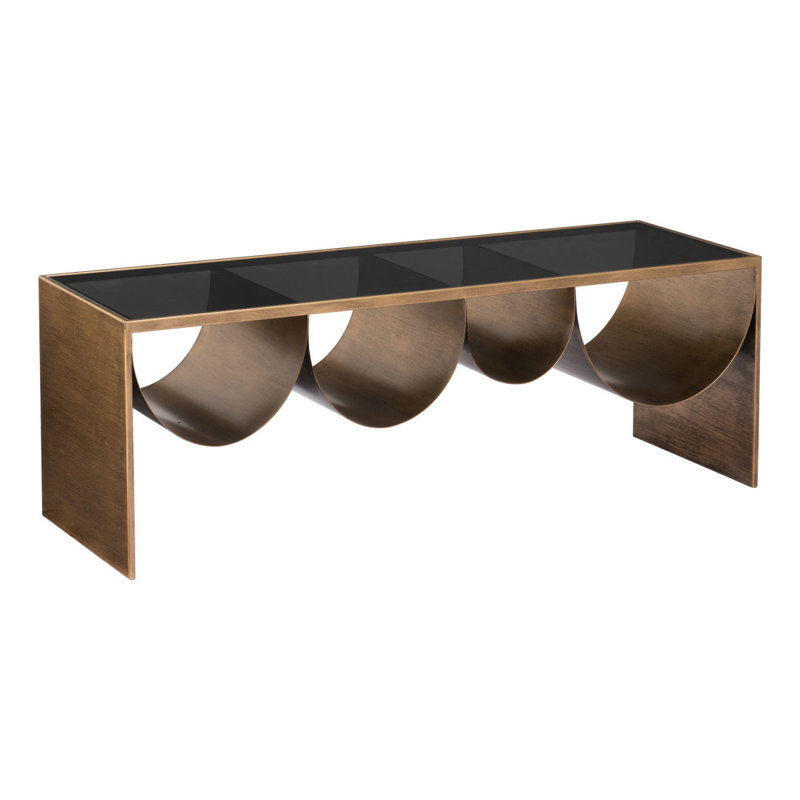  Table basse 48 po en verre et en acier avec miroir noir et laiton massif - plateau en verre moderne