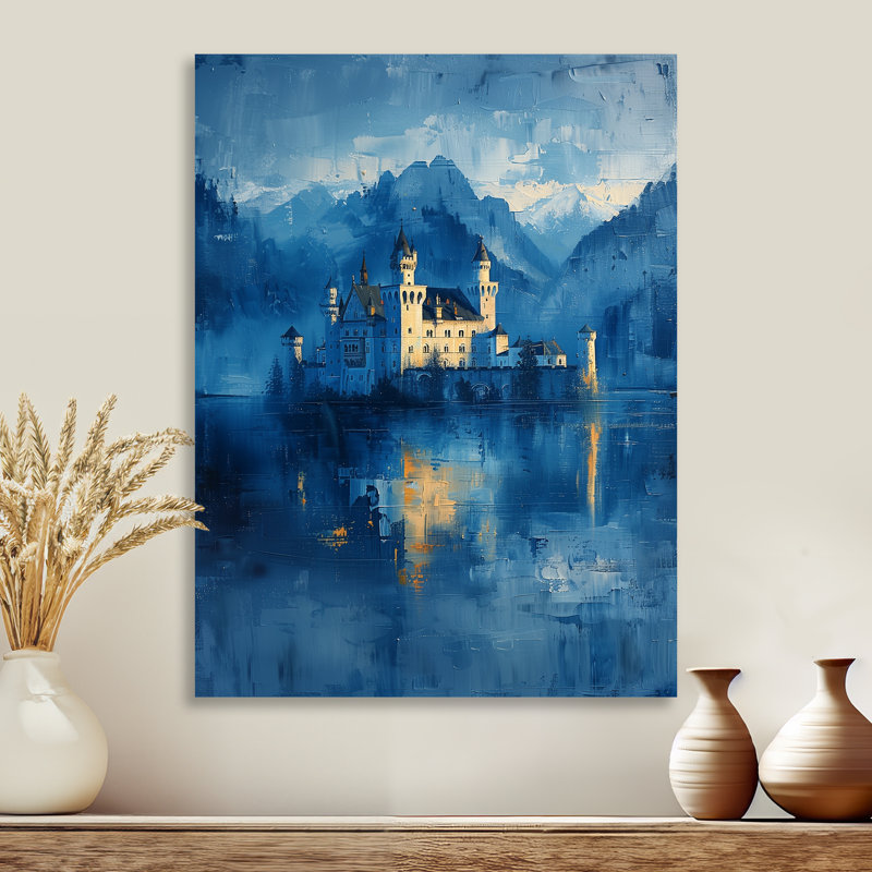 «Blue Winter Dracula Castle of Vampire», impression d'art mural châteaux, Toile encadrée flottée blanche