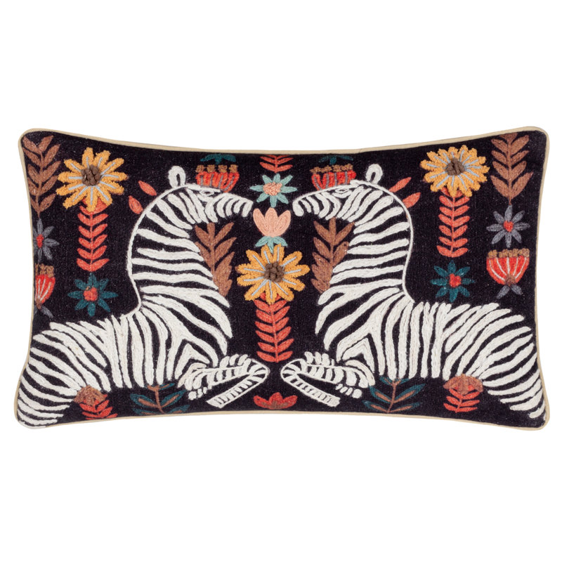 Groh Floral Black Rectangular Throw Cushion