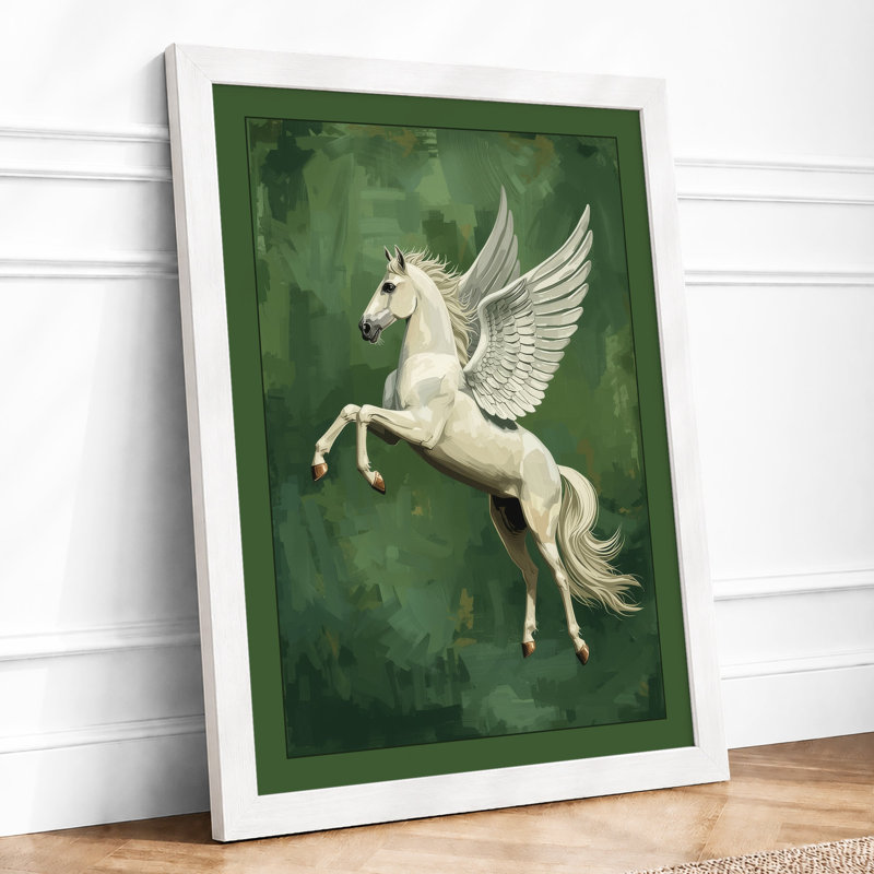 Classical Pegasus Japandi - Framed Print, A3 - 42.0 x 29.7 cm, White
