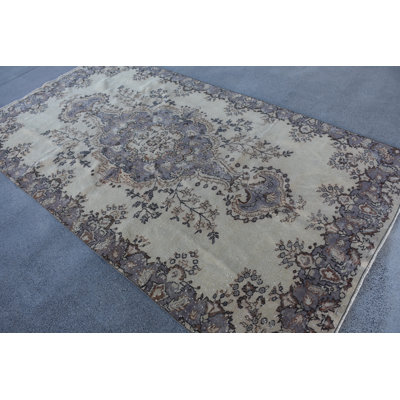 6.18x11.54 Inch Beige Wool Patchwork Rug, Classic Large Rug