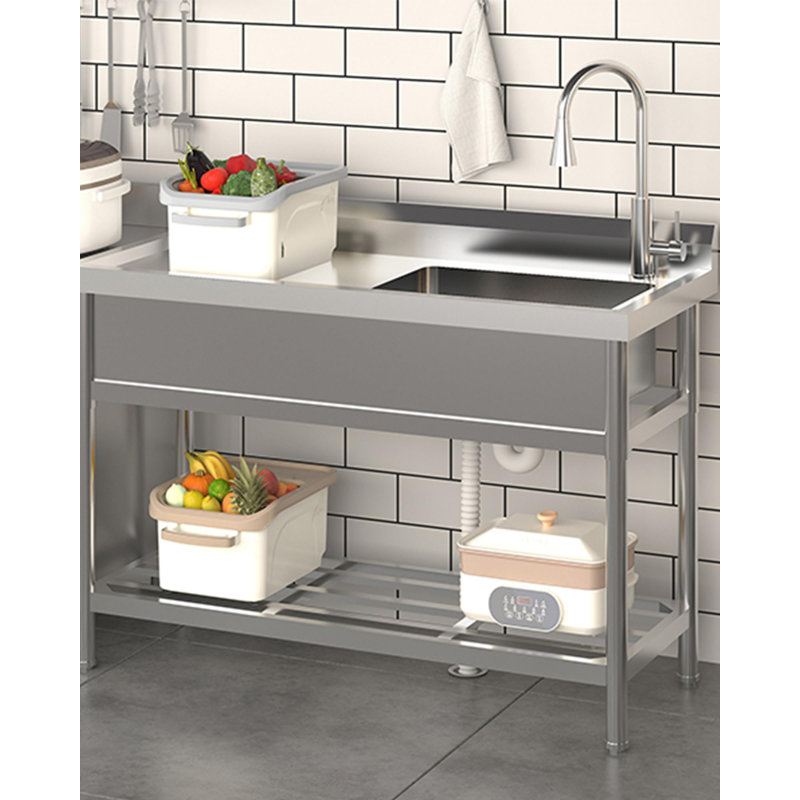 Évier utilitaire 47 po x 20 po, bol simple autoportant avec robinet d'eau chaude et froide escamotable et établi