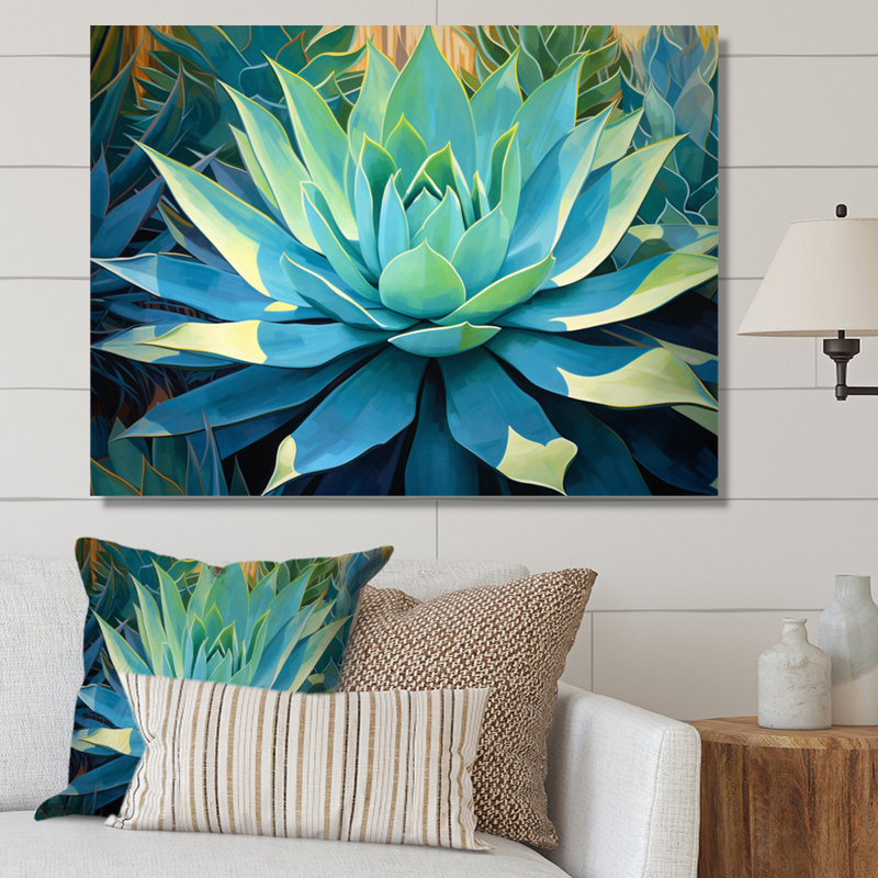 «Green Succulents Majestic Agave II - Succulent», art mural, H 24 po x l 32 po x P 1 po, Toile tendue