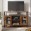 Meuble télé l 50,4 po pour téléviseur de 55 po ou moins avec tablettes ouvertes, meuble audio-vidéo industriel avec armoires de rangement et tablettes réglables, console multimédia moderne avec cadre en métal pour le salon et la chambre à coucher