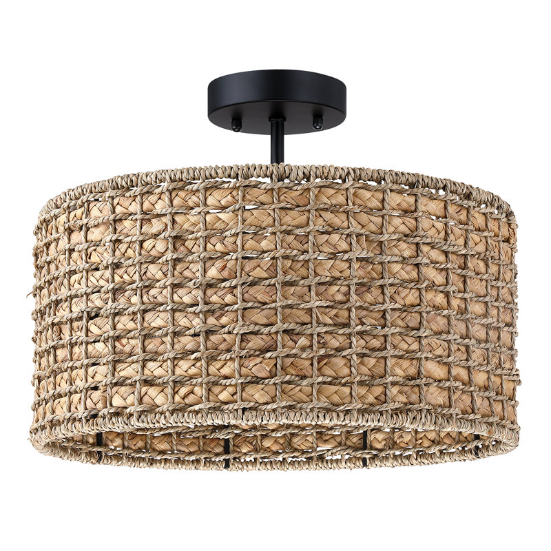 Stutz 16in. 3-light Rattan Drum Semi-flush Mount Ceiling Light