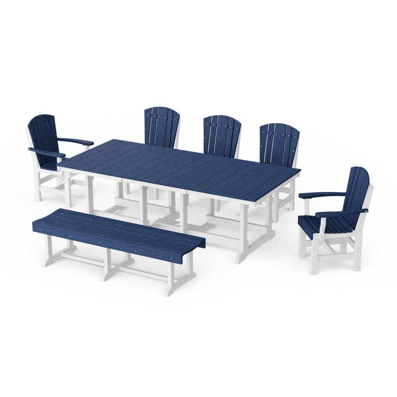 Ensemble de salle à manger rectangulaire avec banc 7 pièces Heritage, Blanc
