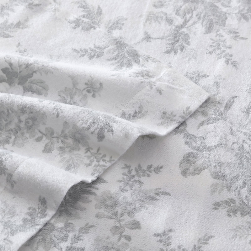 Brushed Cotton Flannel Sheet Set, King Sheet Set with 2 Pillowcases, Vanessa Gray